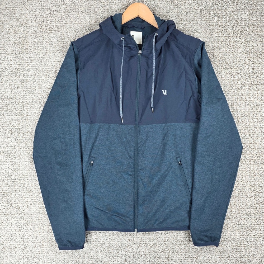 Vuori Mens V215 Sunday Element Jacket Performance Full Zip Hooded Blue Large